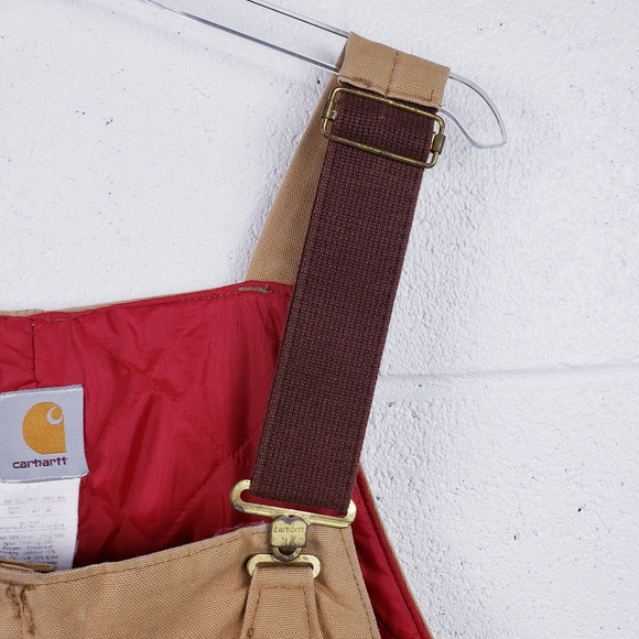 Vtg USA Carhartt R04 BRN Duck Quilted Lined Zip to Hip Bib Overalls 44 X 30 - Picture 3 of 12